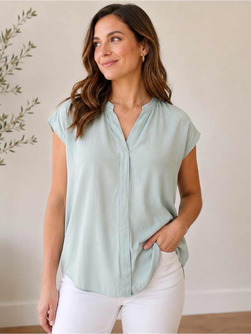 Banana Republic Essential Dolman Twill Shirt Top Sage Mint Green